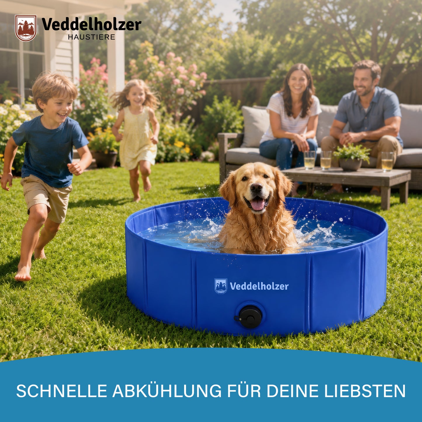 Veddelholzer Hundepool Faltbar – Rutschfester Hunde Swimmingpool für Garten & Balkon ohne Aufpumpen Hundebad