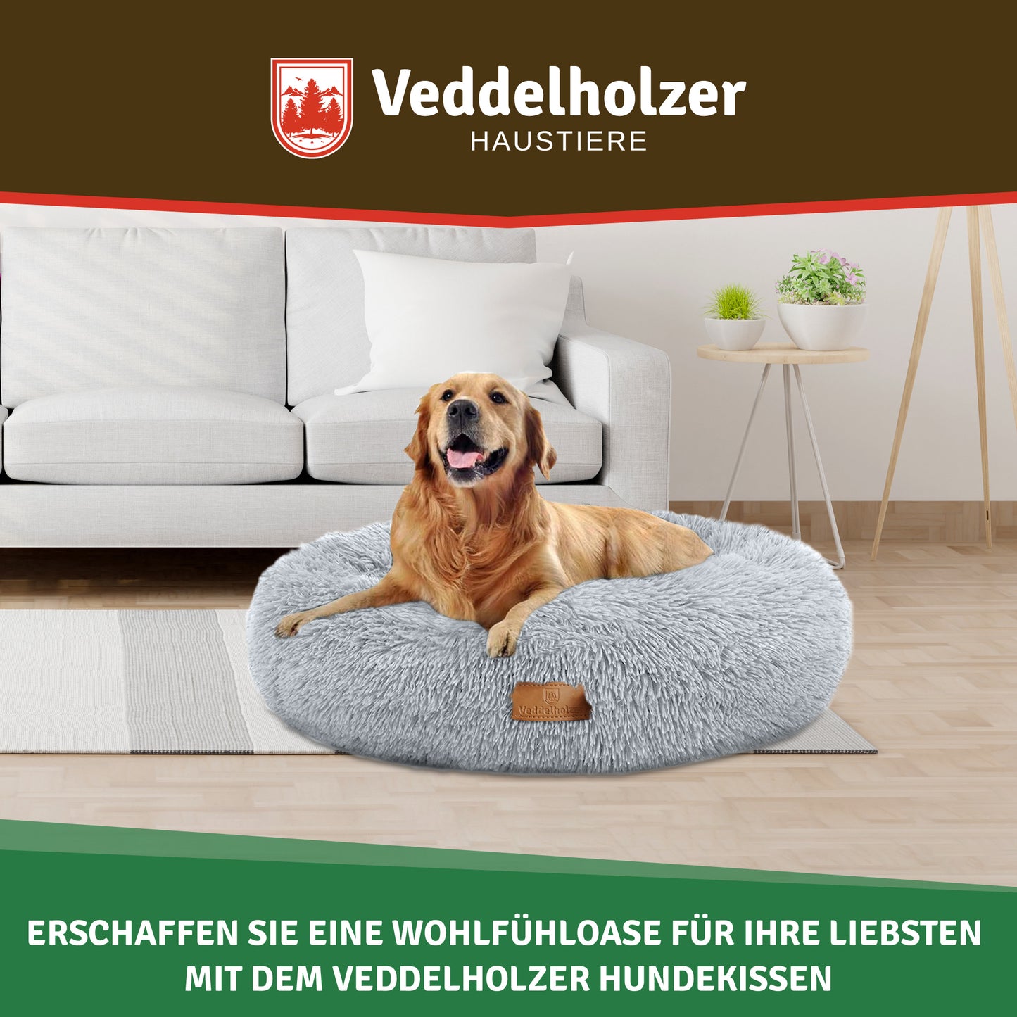 Veddelholzer Hundebett Hellgrau – Waschbar (Größenwahl)