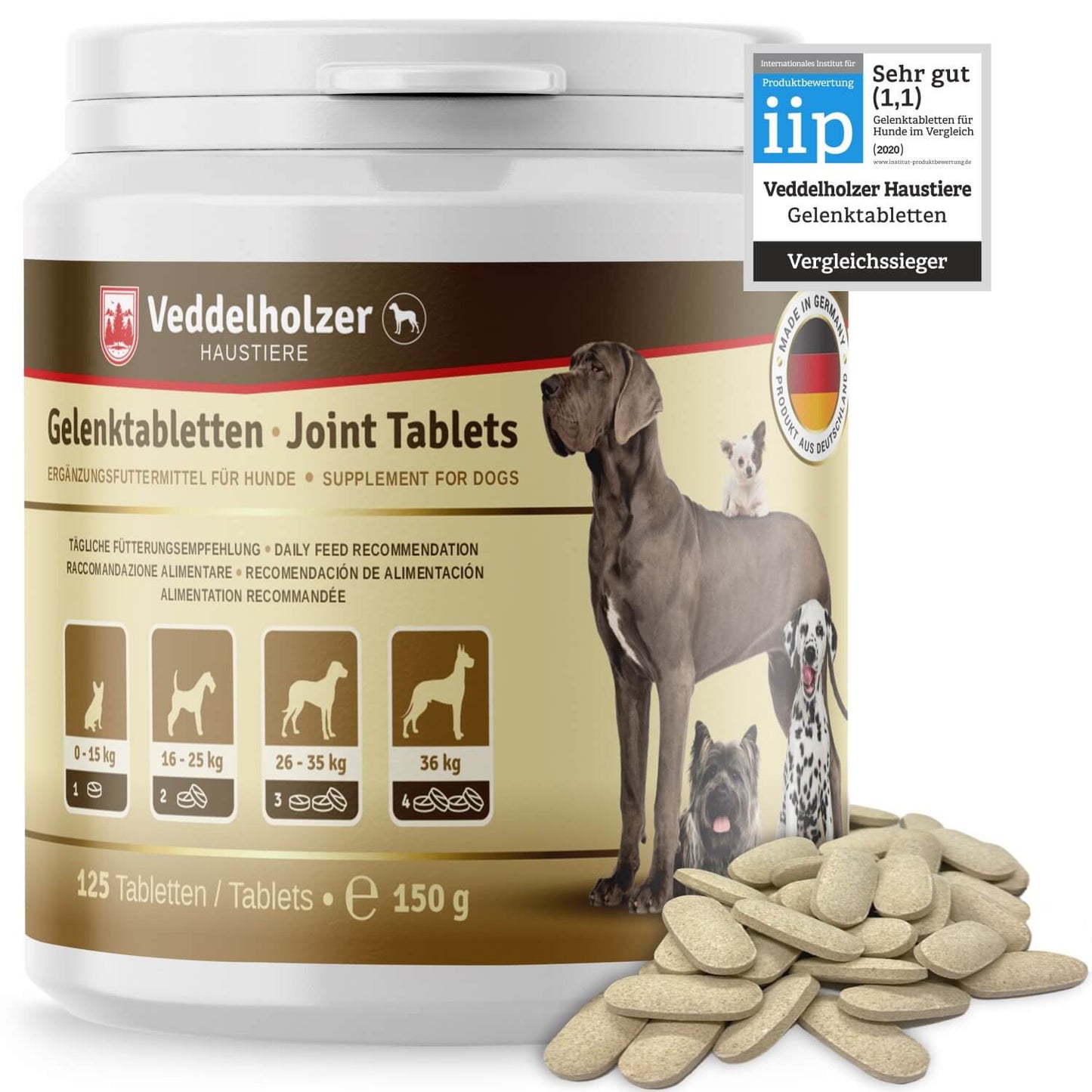 Veddelholzer Hunde Gelenktabletten Ergänzungsfuttermittel für Hunde