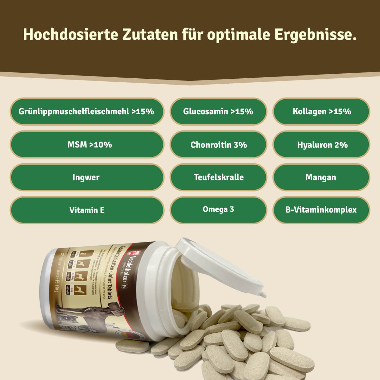 Veddelholzer Hunde Gelenktabletten Ergänzungsfuttermittel für Hunde