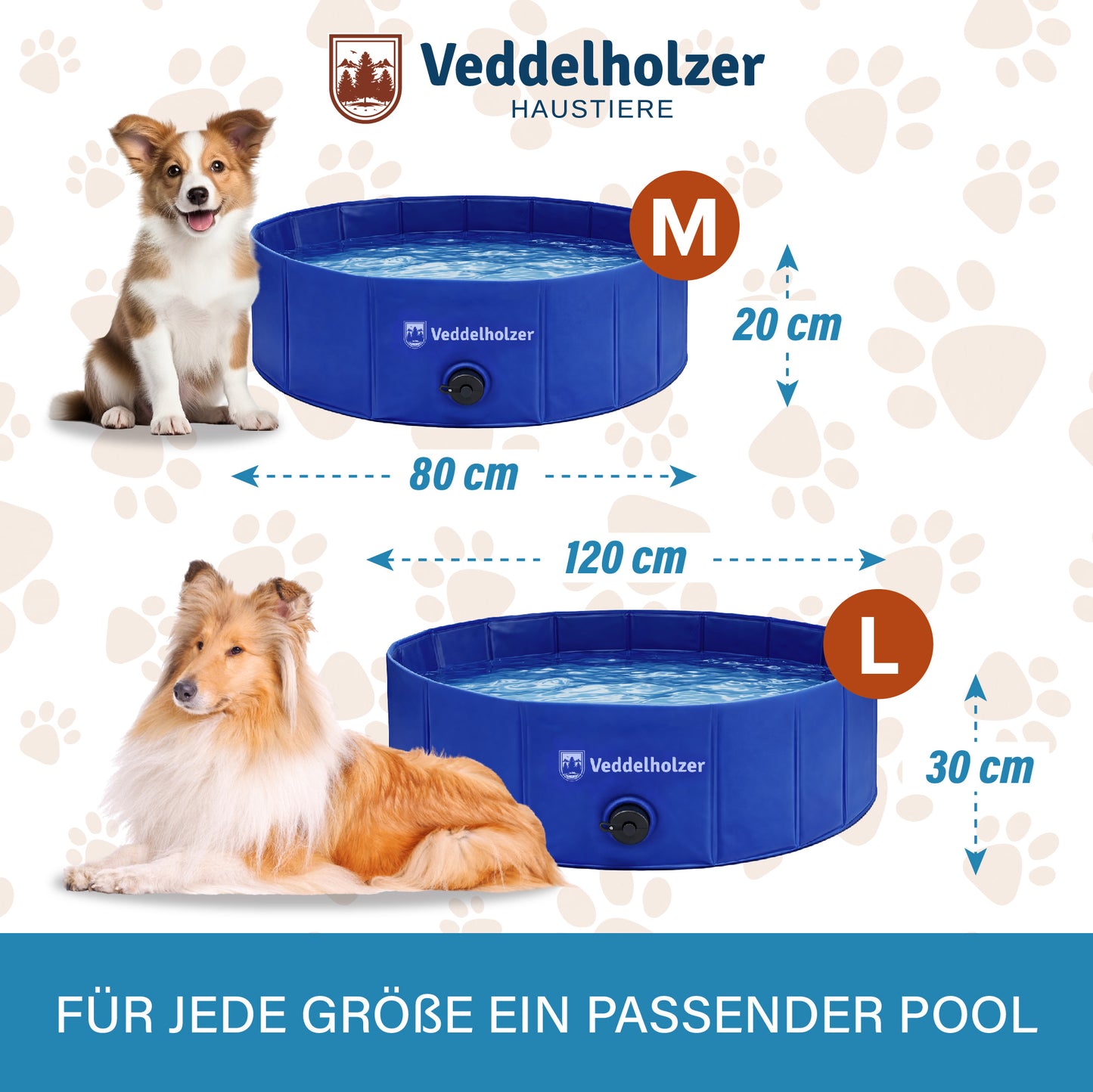 Veddelholzer Hundepool Faltbar – Rutschfester Hunde Swimmingpool für Garten & Balkon ohne Aufpumpen Hundebad