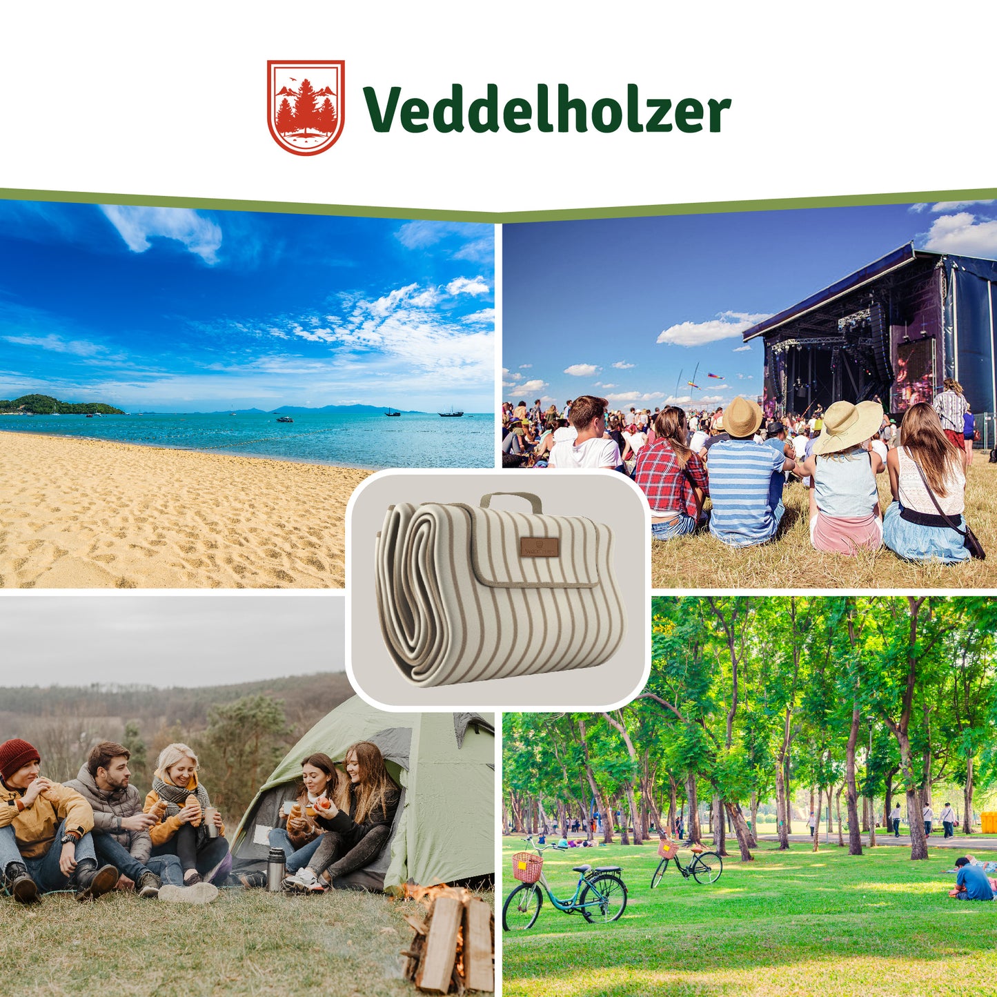 Veddelholzer Beach Picknickdecke 200x200cm – Stranddecke Outdoor