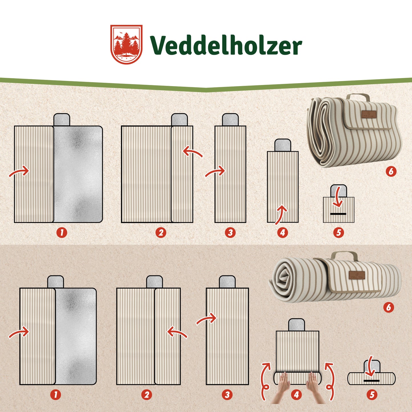 Veddelholzer Beach Picknickdecke 200x200cm – Stranddecke Outdoor
