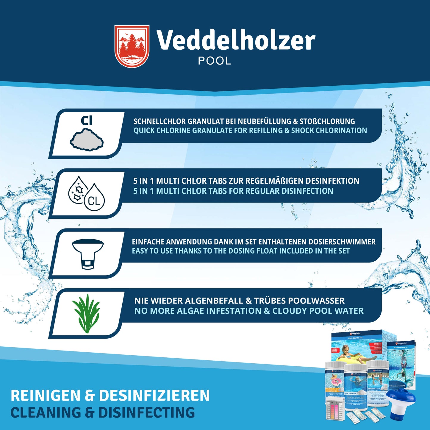 Veddelholzer Pool Reinigungsset 5in1 – kompletter Poolreiniger Set
