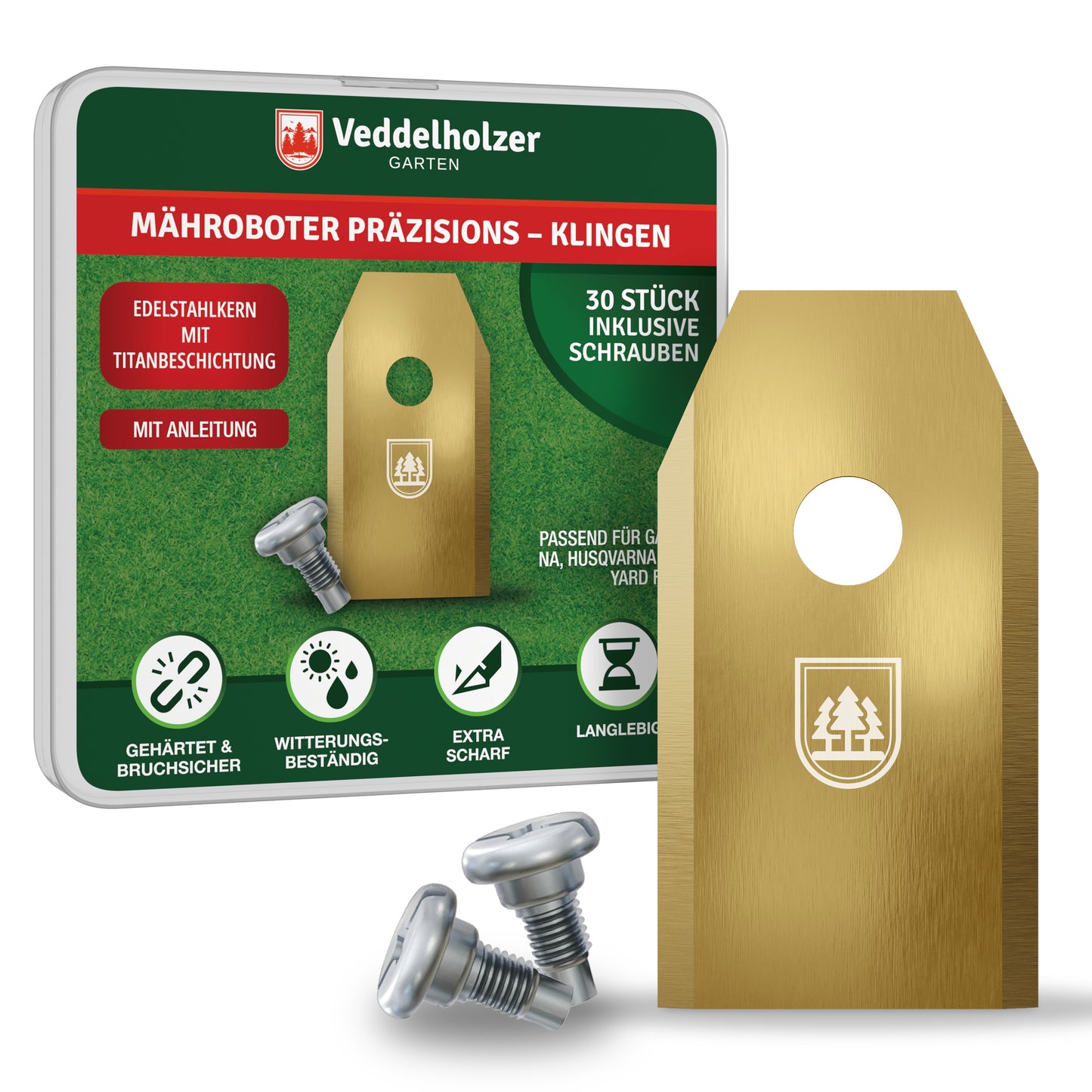 Veddelholzer Mährobotermesser Edelstahl 30 Stück – für Gardena & Husqvarna