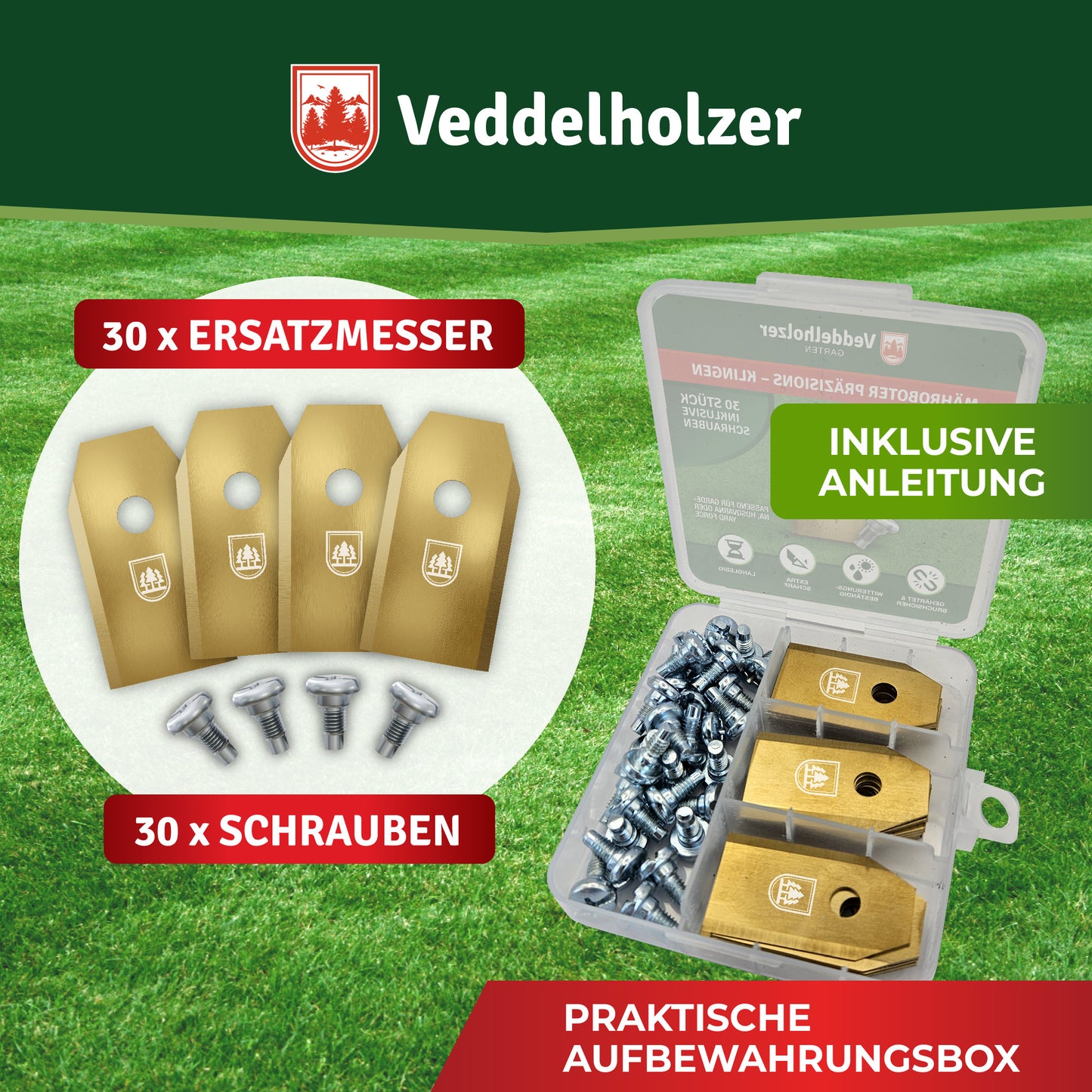 Veddelholzer Mährobotermesser Edelstahl 30 Stück – für Gardena & Husqvarna