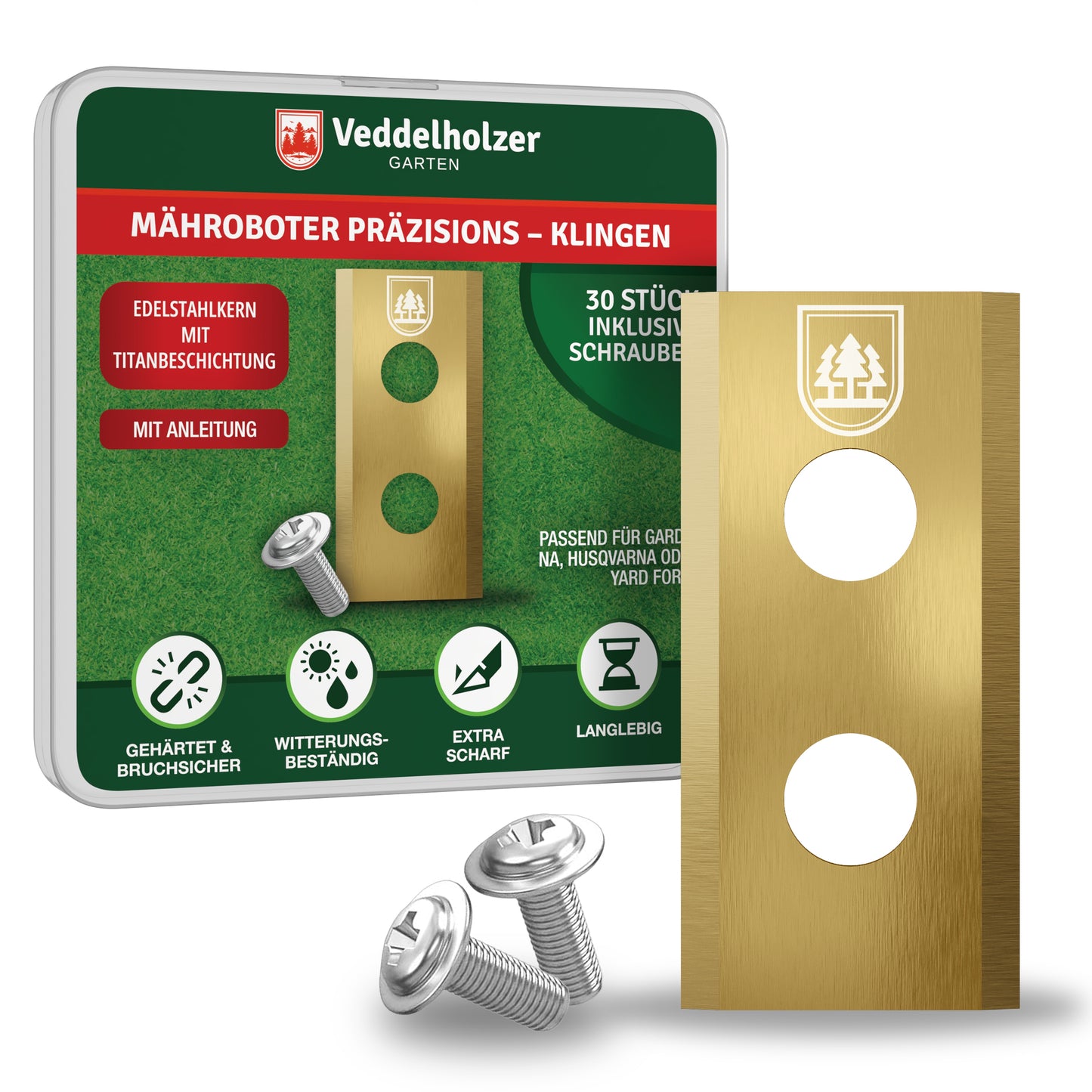 Veddelholzer Mährobotermesser Edelstahl 30 Stück – für Einhell, Worx & Landscape