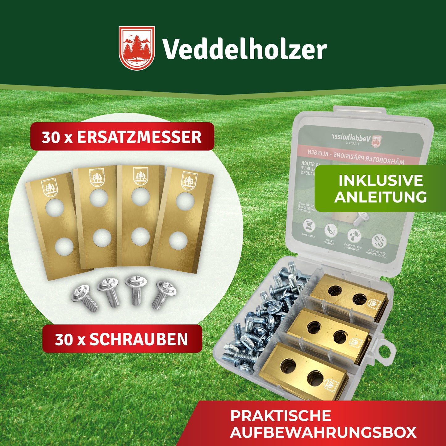 Veddelholzer Mährobotermesser Edelstahl 30 Stück – für Einhell, Worx & Landscape