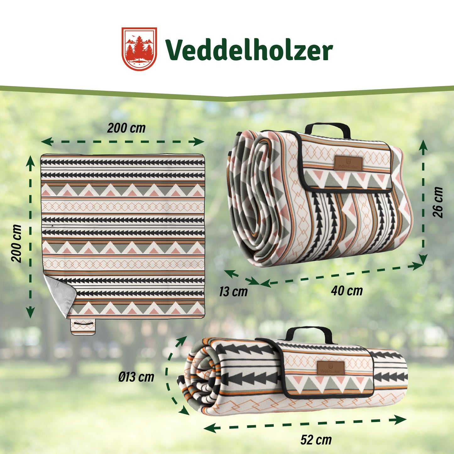 Veddelholzer Picknickdecke Boho 200x200cm – Outdoor & Stranddecke
