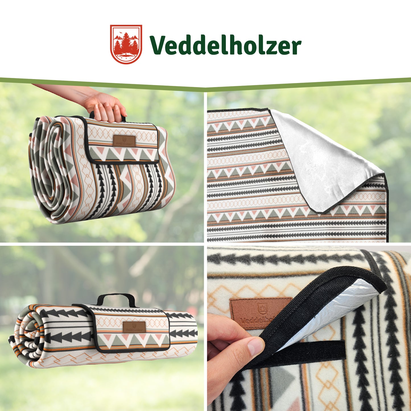 Veddelholzer Picknickdecke Boho 200x200cm – Outdoor & Stranddecke
