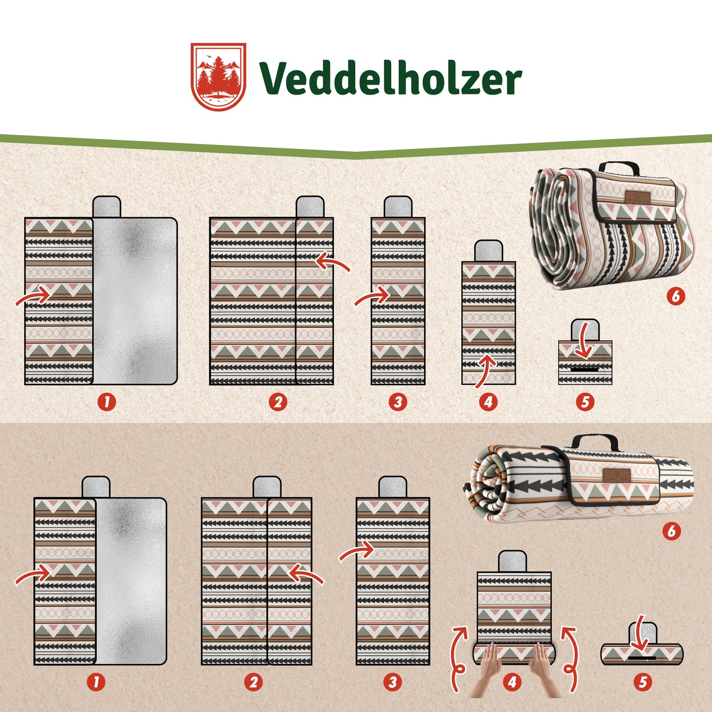 Veddelholzer Picknickdecke Boho 200x200cm – Outdoor & Stranddecke