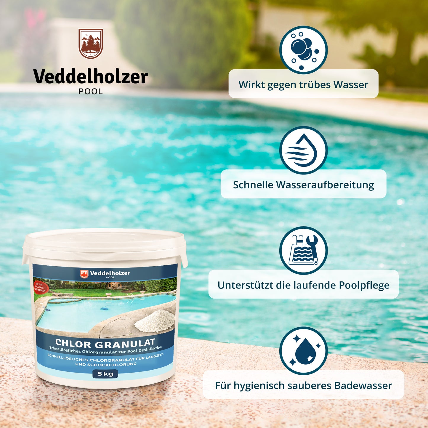 Veddelholzer Chlor Granulat 5kg – Schnell löslich für Pool Schockchlorung