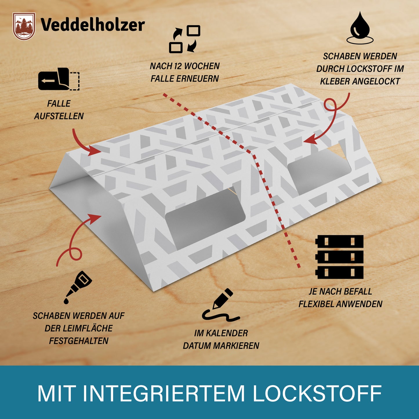 Veddelholzer Schabenfalle XXL teilbar – 30 Stück mit Lockstoff