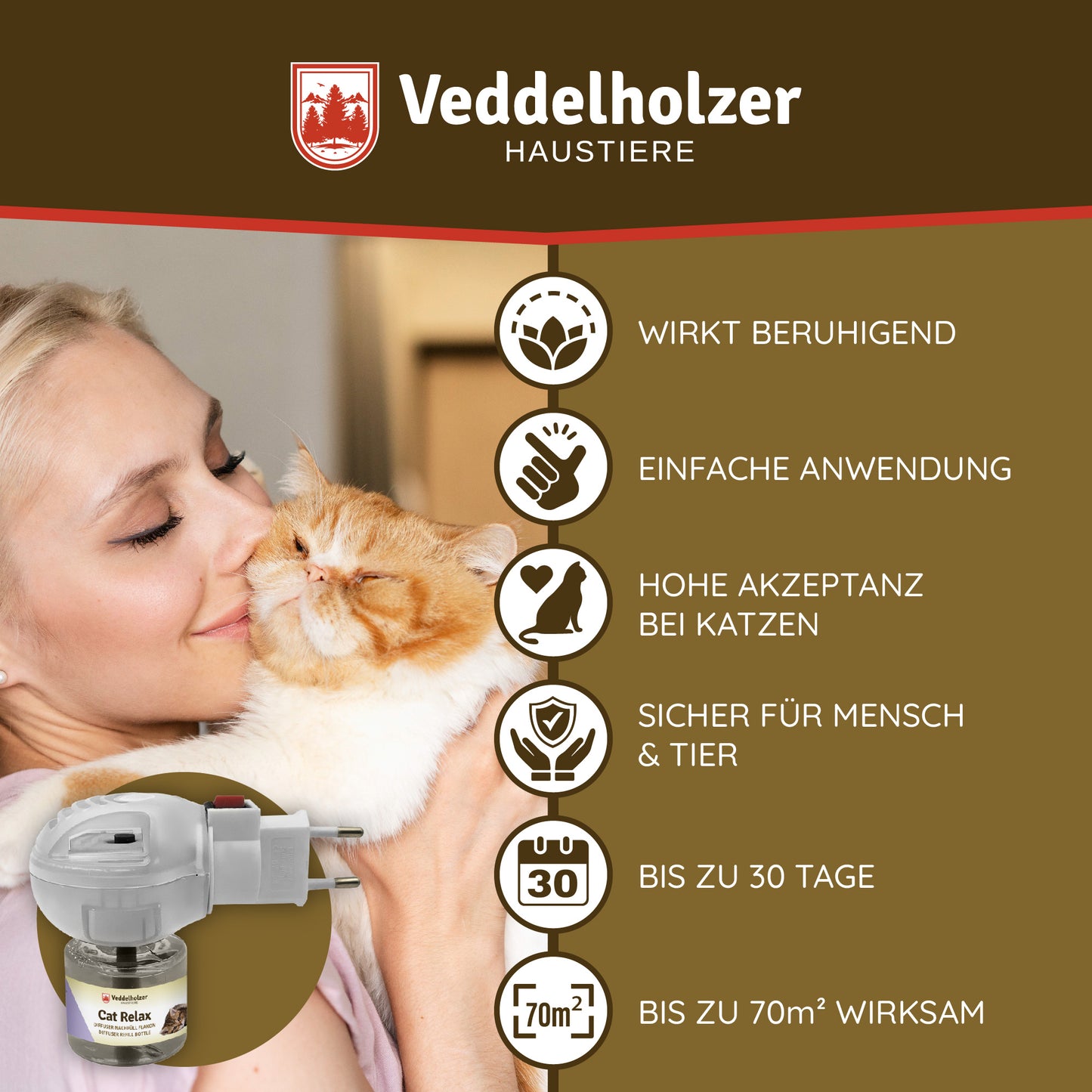 Veddelholzer Katzen Pheromon Diffusor Set – Verdampfer + 48ml Nachfüllflakon