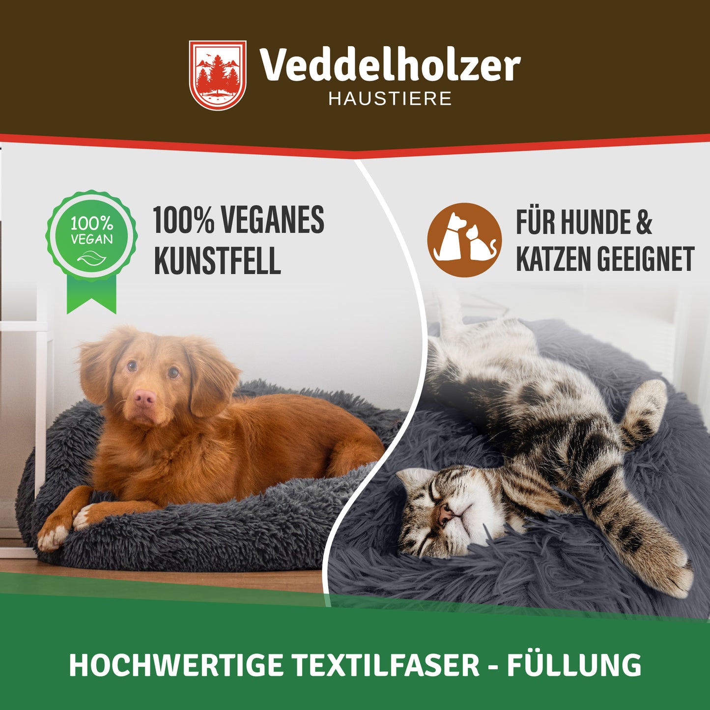 Veddelholzer Hundebett Dunkelgrau – Waschbar (Größenwahl)