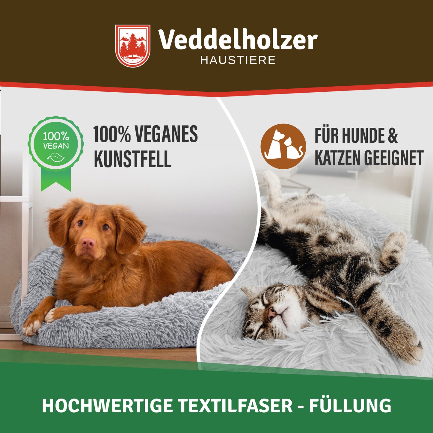 Veddelholzer Hundebett Hellgrau – Waschbar (Größenwahl)