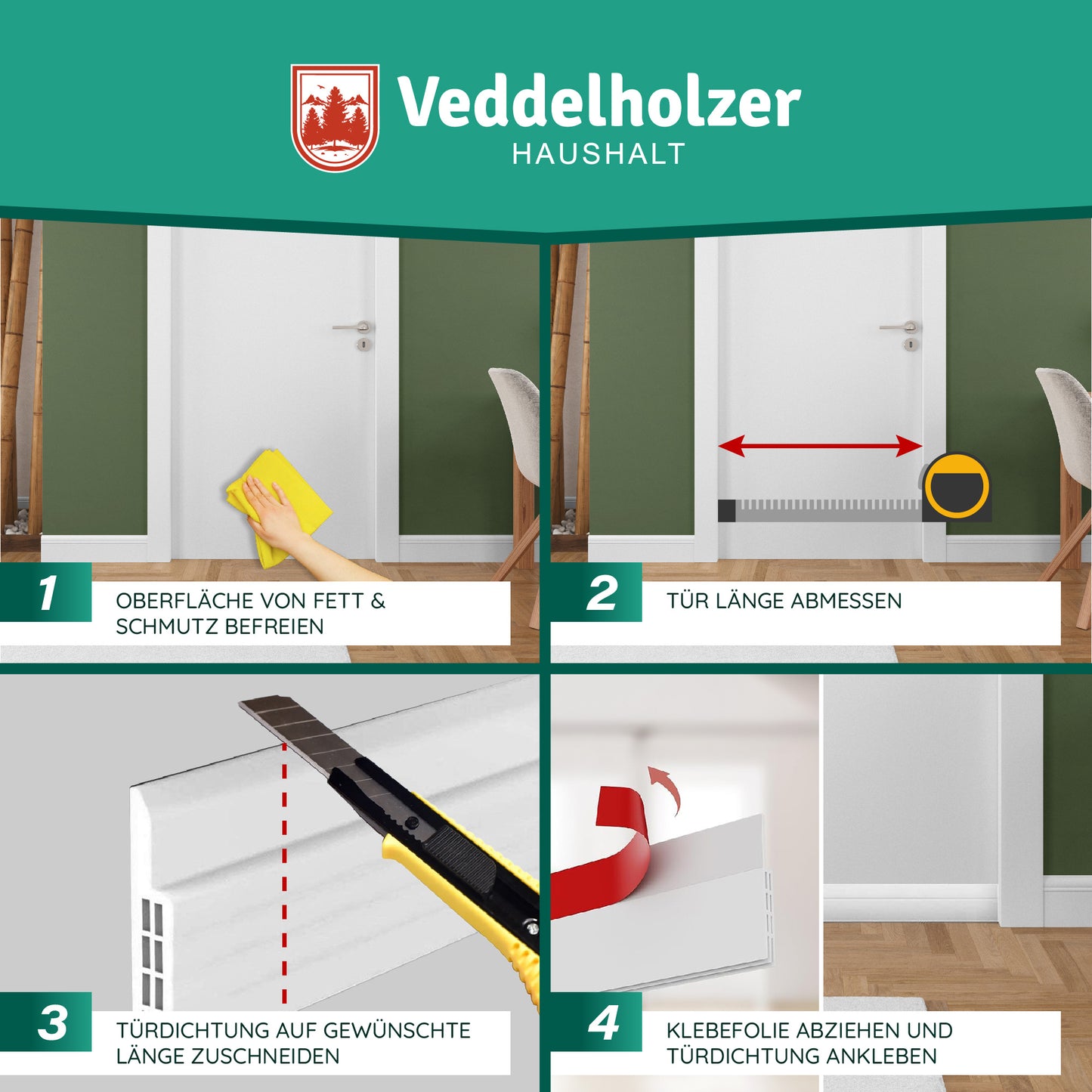 Veddelholzer Türdichtung Zugluftstopper – Selbstklebend (2 Farben)
