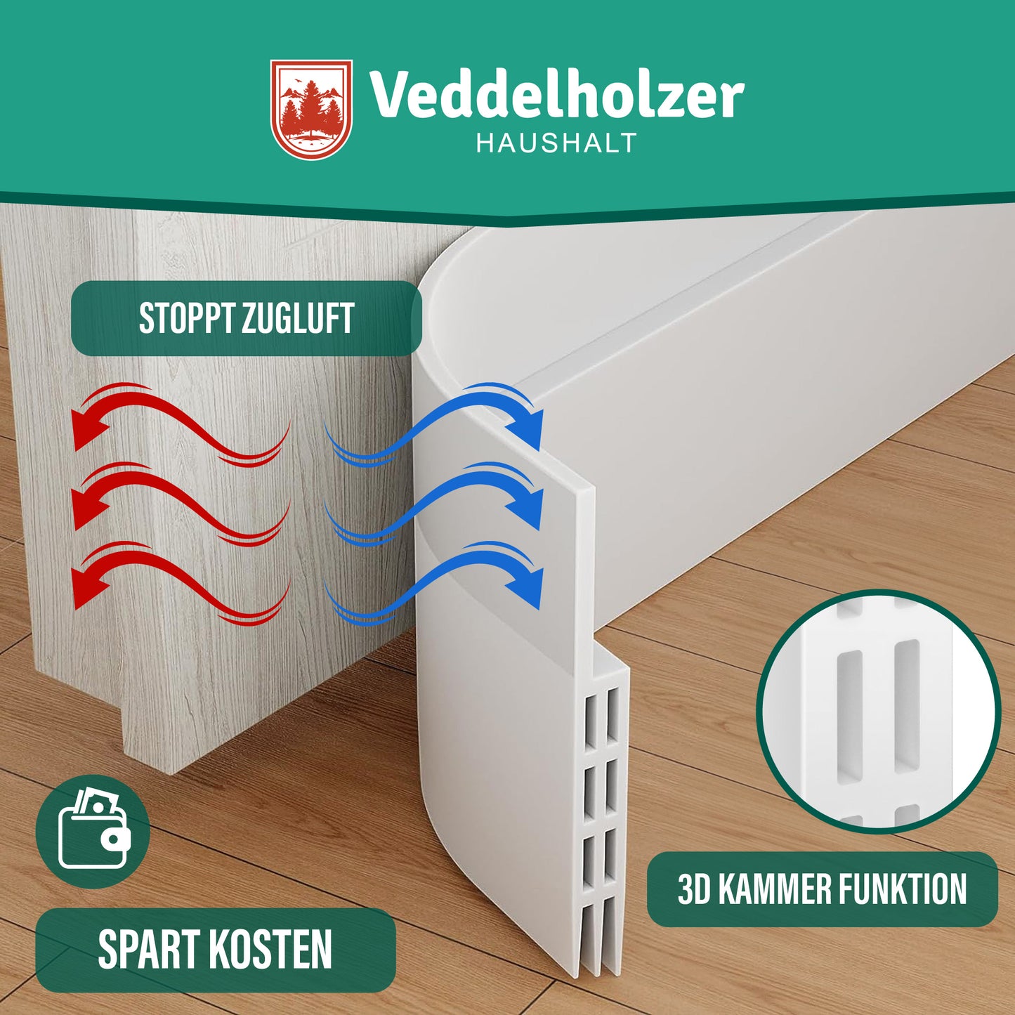 Veddelholzer Türdichtung Zugluftstopper – Selbstklebend (2 Farben)