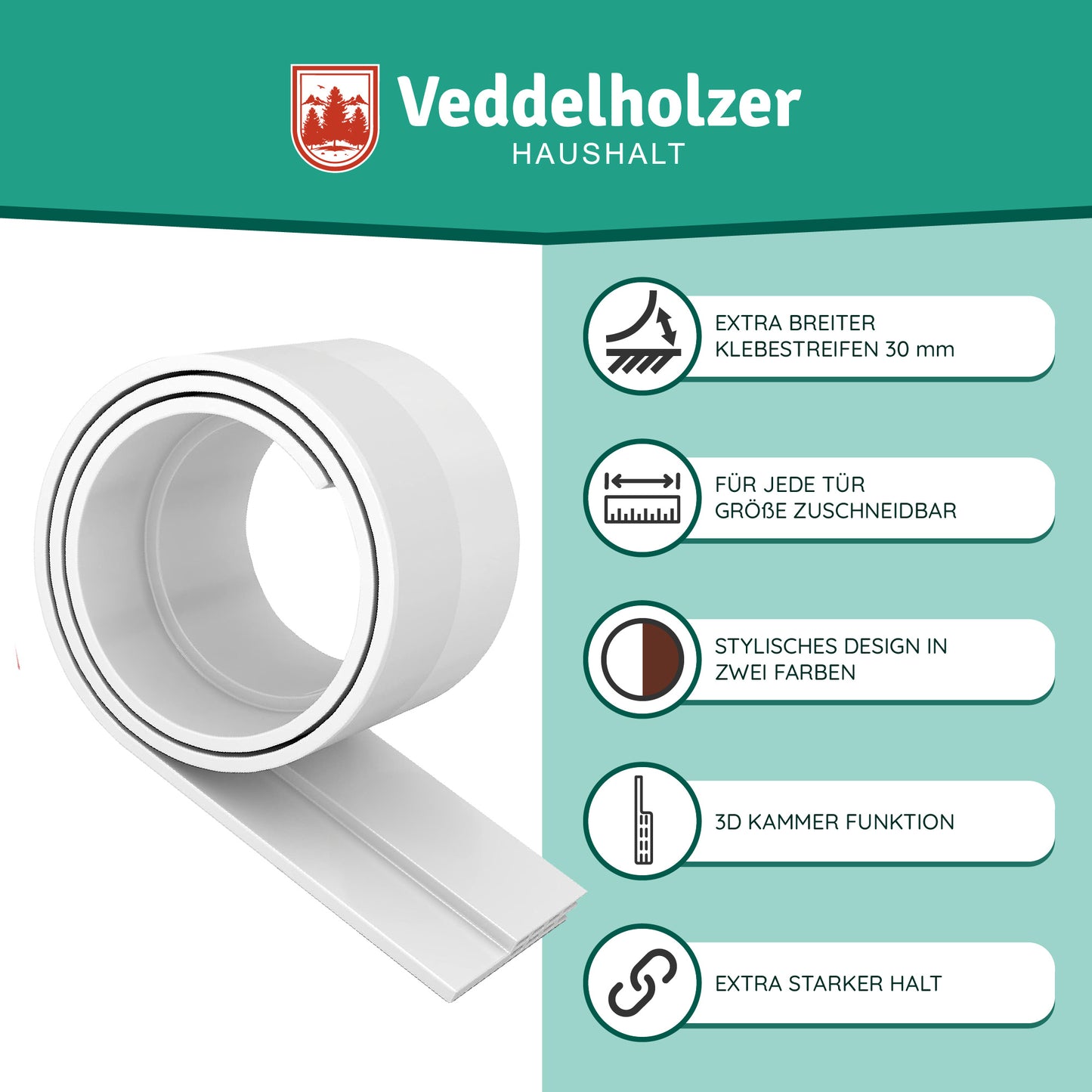 Veddelholzer Türdichtung Zugluftstopper – Selbstklebend (2 Farben)