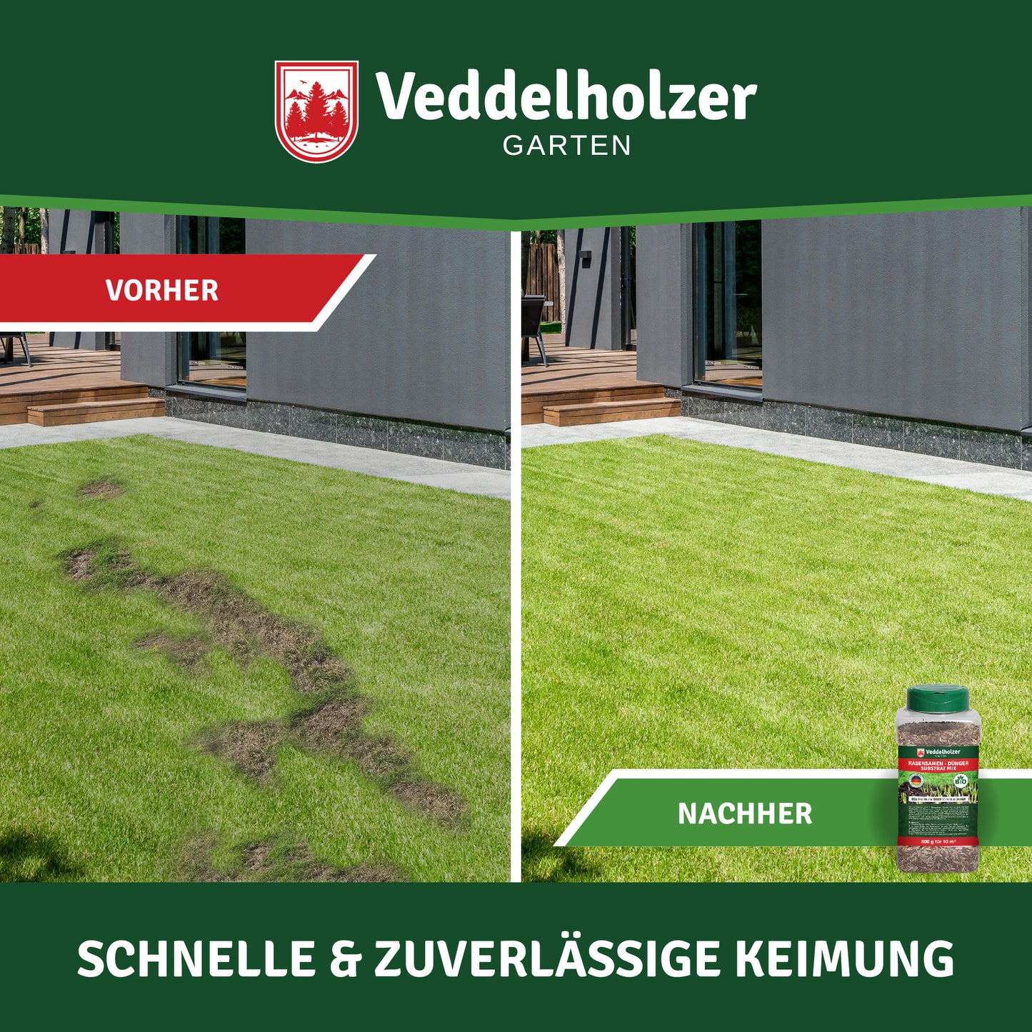Veddelholzer 3in1 Rasensamen + Dünger Streumix 500g – NPK Startermix