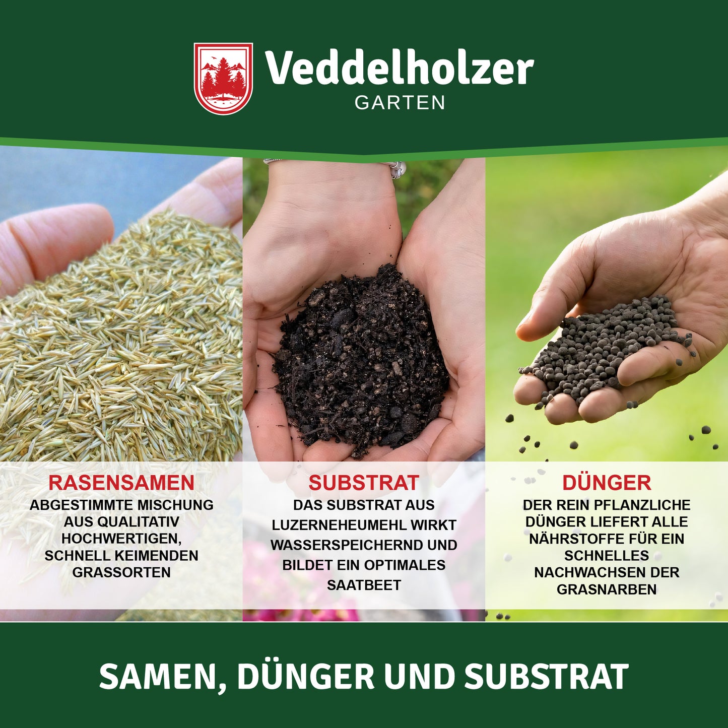 Veddelholzer 3in1 Rasensamen + Dünger Streumix 500g – NPK Startermix