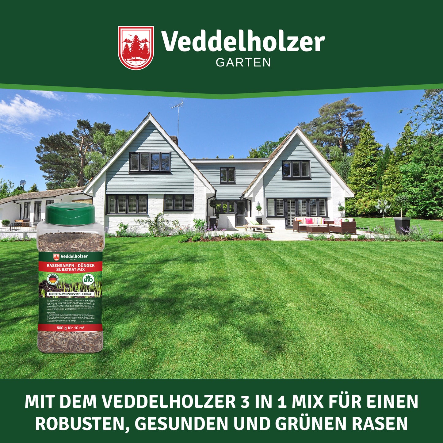 Veddelholzer 3in1 Rasensamen + Dünger Streumix 500g – NPK Startermix