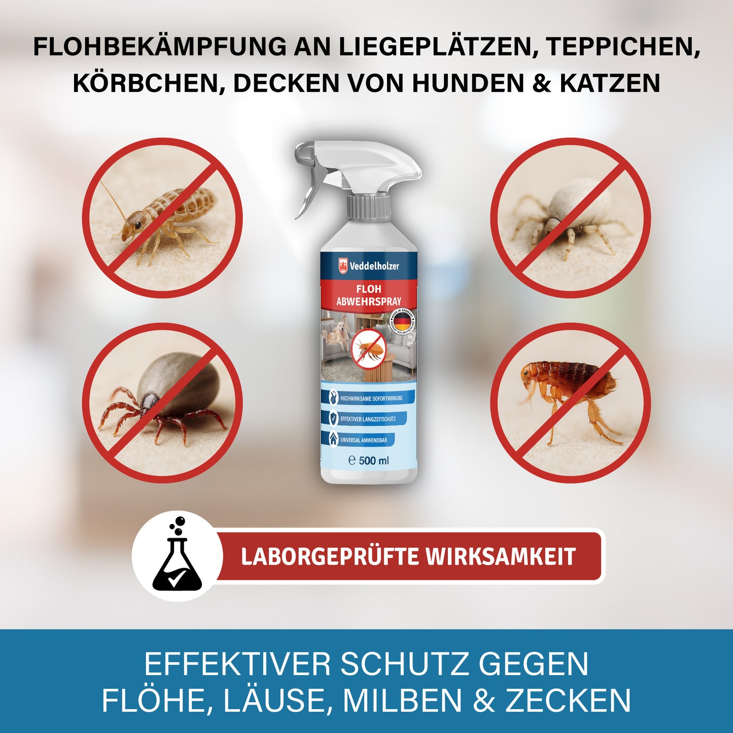 Veddelholzer Floh Abwehrspray 500ml – für Wohnung, Teppiche & Möbel