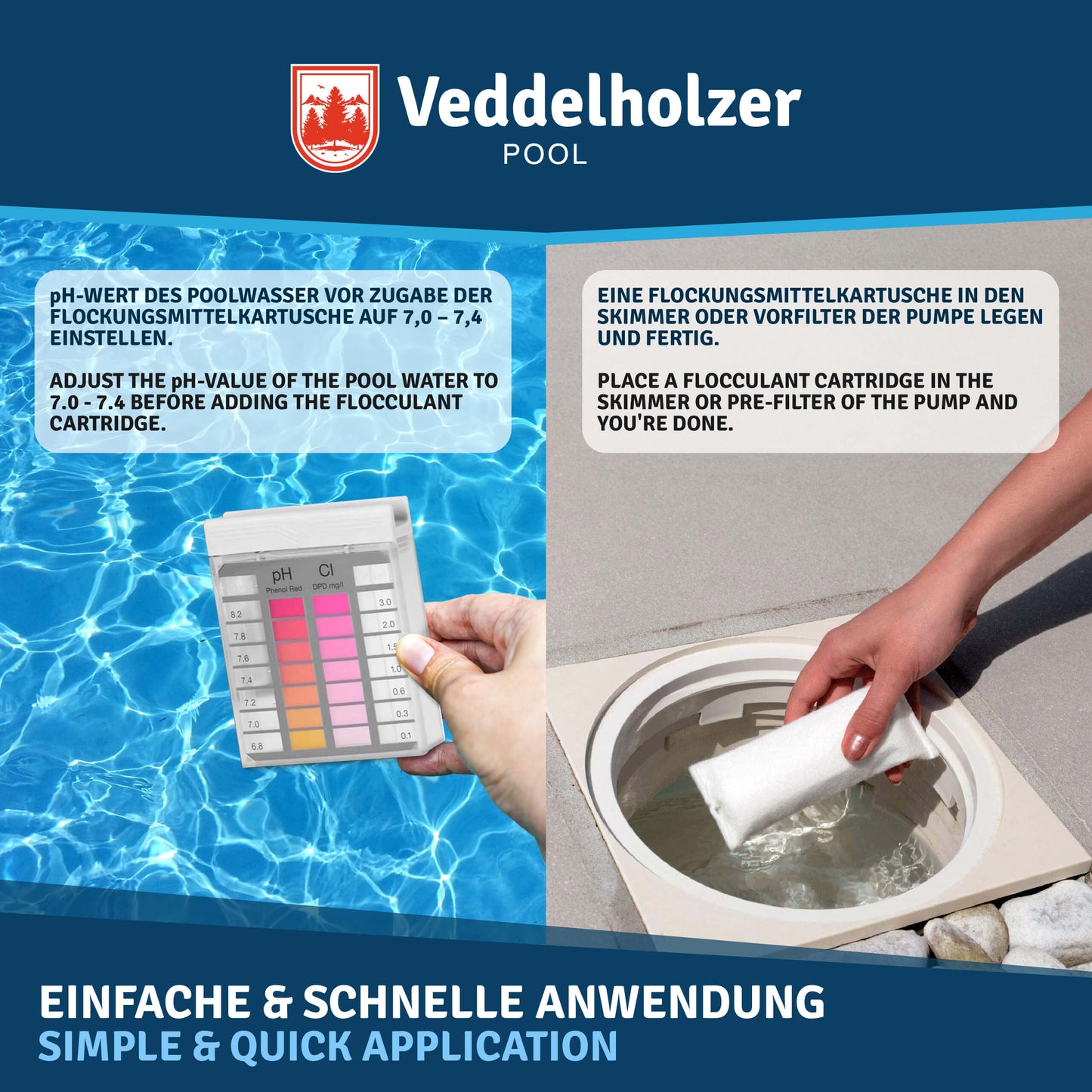 Veddelholzer Flockmittel Kartuschen 1kg – 8 x 125g für Poolwasser