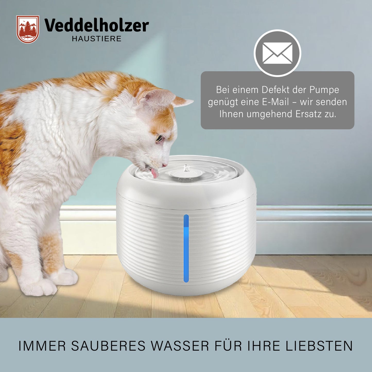 Veddelholzer Automatischer Katzenbrunnen 2,5L – LED Anzeige & leise Pumpe