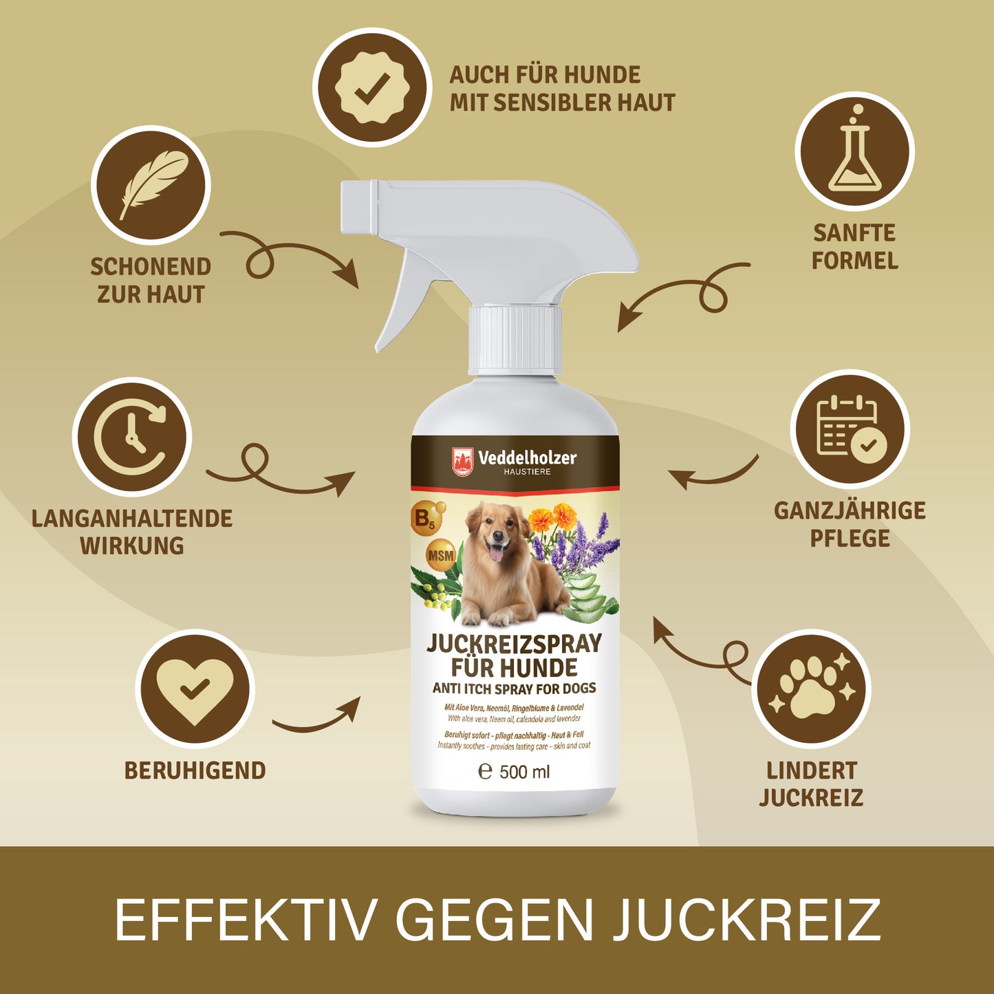Veddelholzer Juckreizspray Hund 500ml – beruhigendes Pflegespray