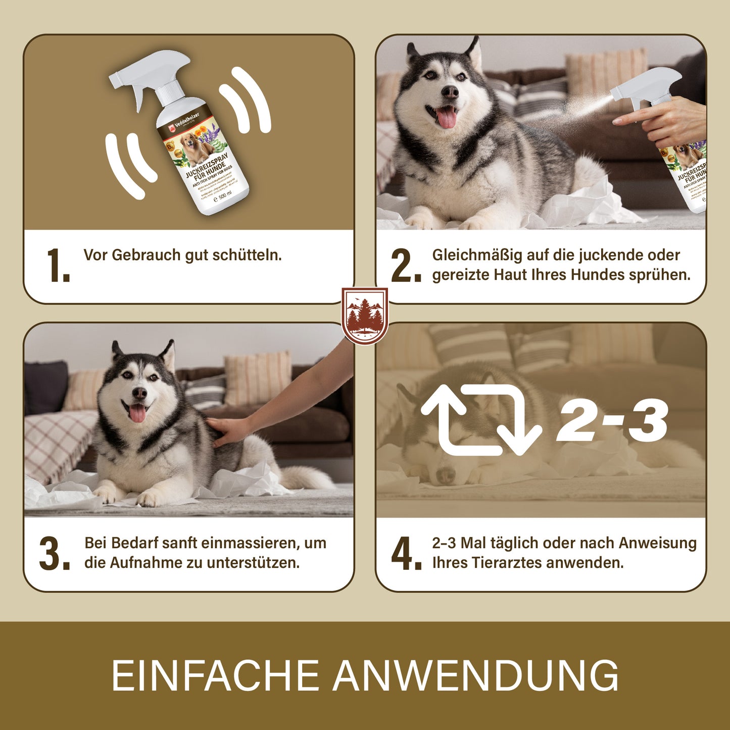 Veddelholzer Juckreizspray Hund 500ml – beruhigendes Pflegespray
