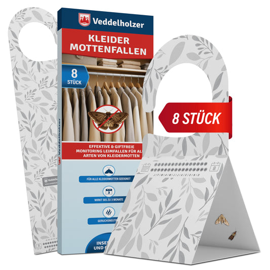 8 mal Kleidermotten Falle mit Haken & Klebefläche Geruchslos & Giftfrei