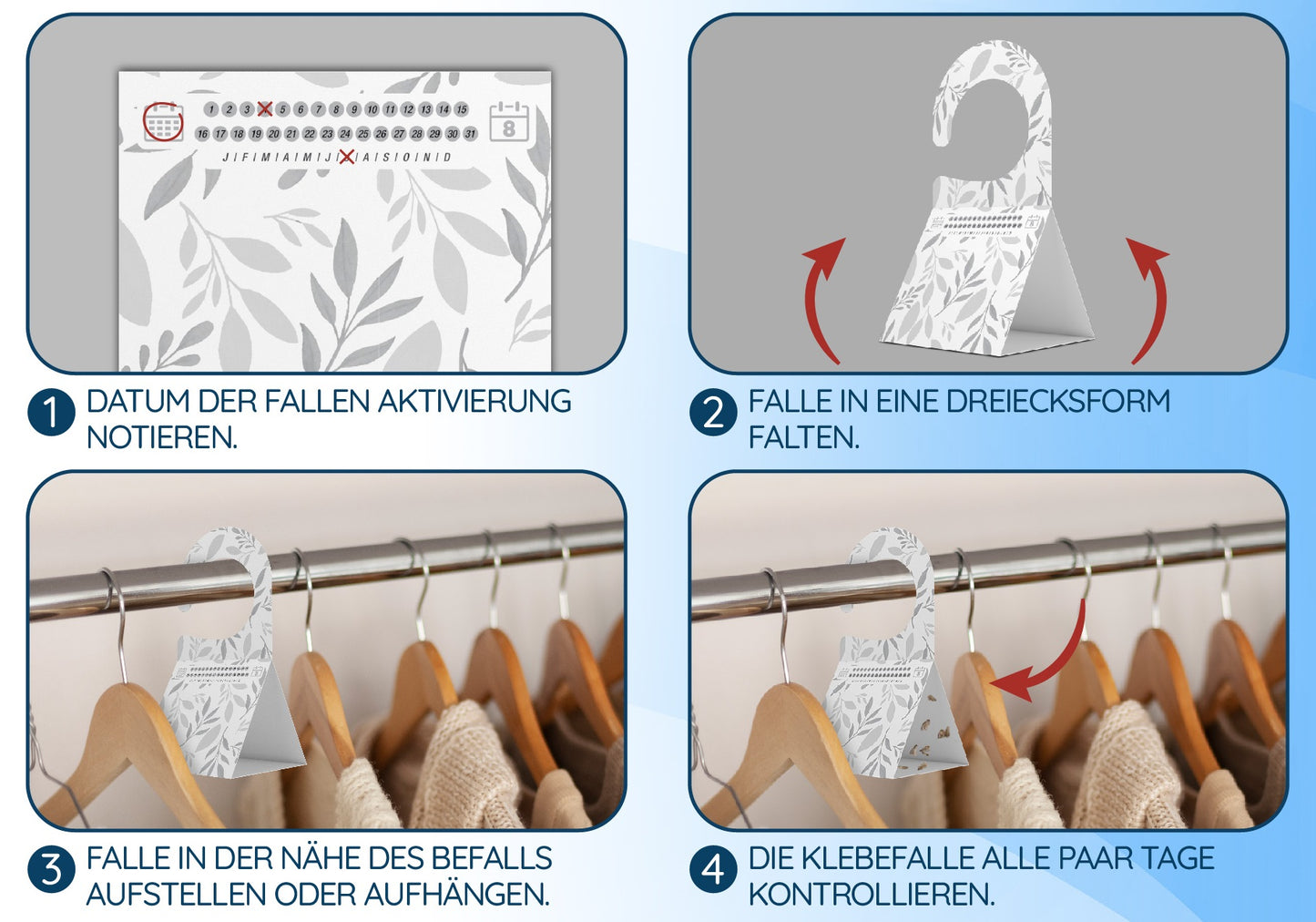 Veddelholzer Kleidermotten Falle 8er Set – mit Haken & Klebefläche, giftfrei
