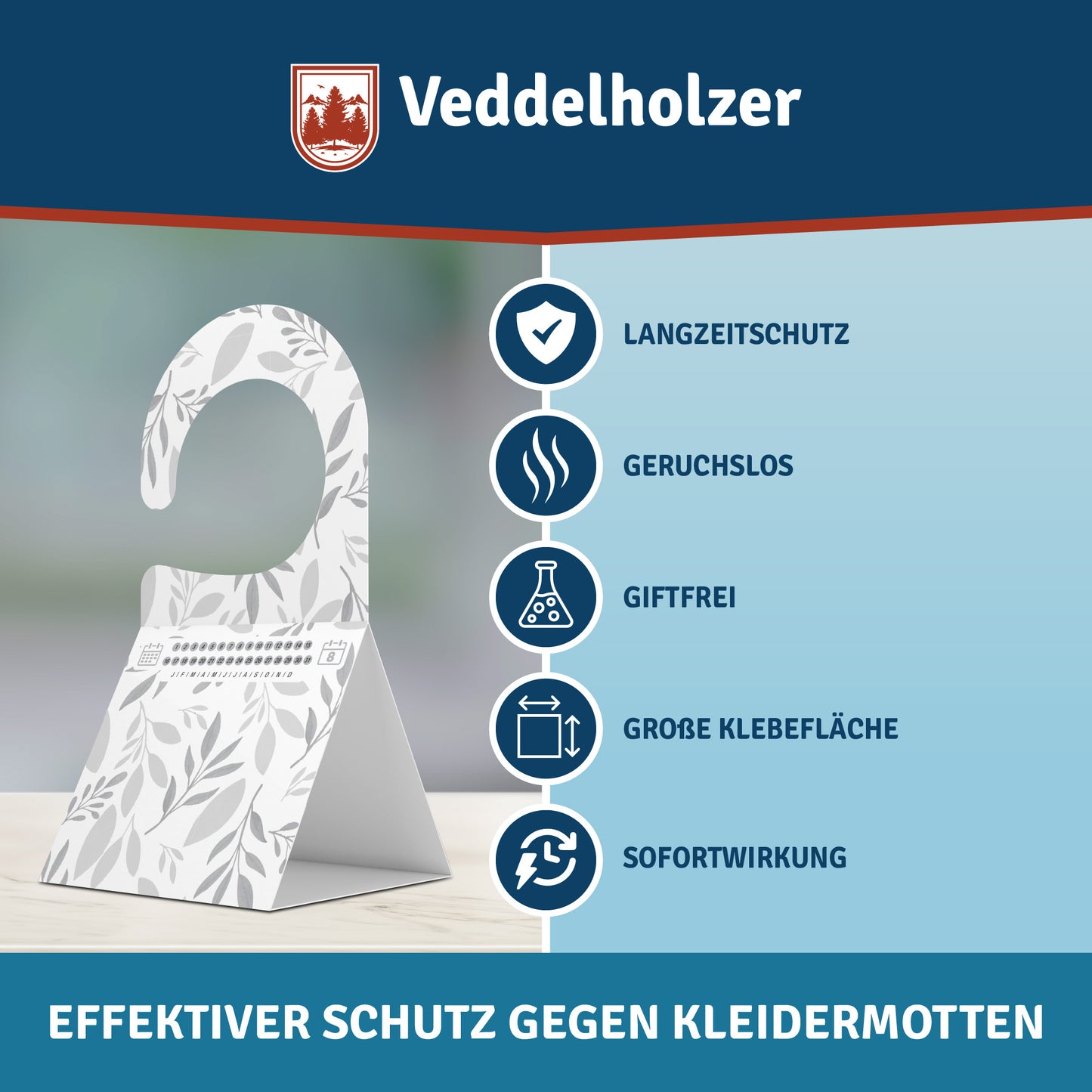 Veddelholzer Kleidermotten Falle 8er Set – mit Haken & Klebefläche, giftfrei
