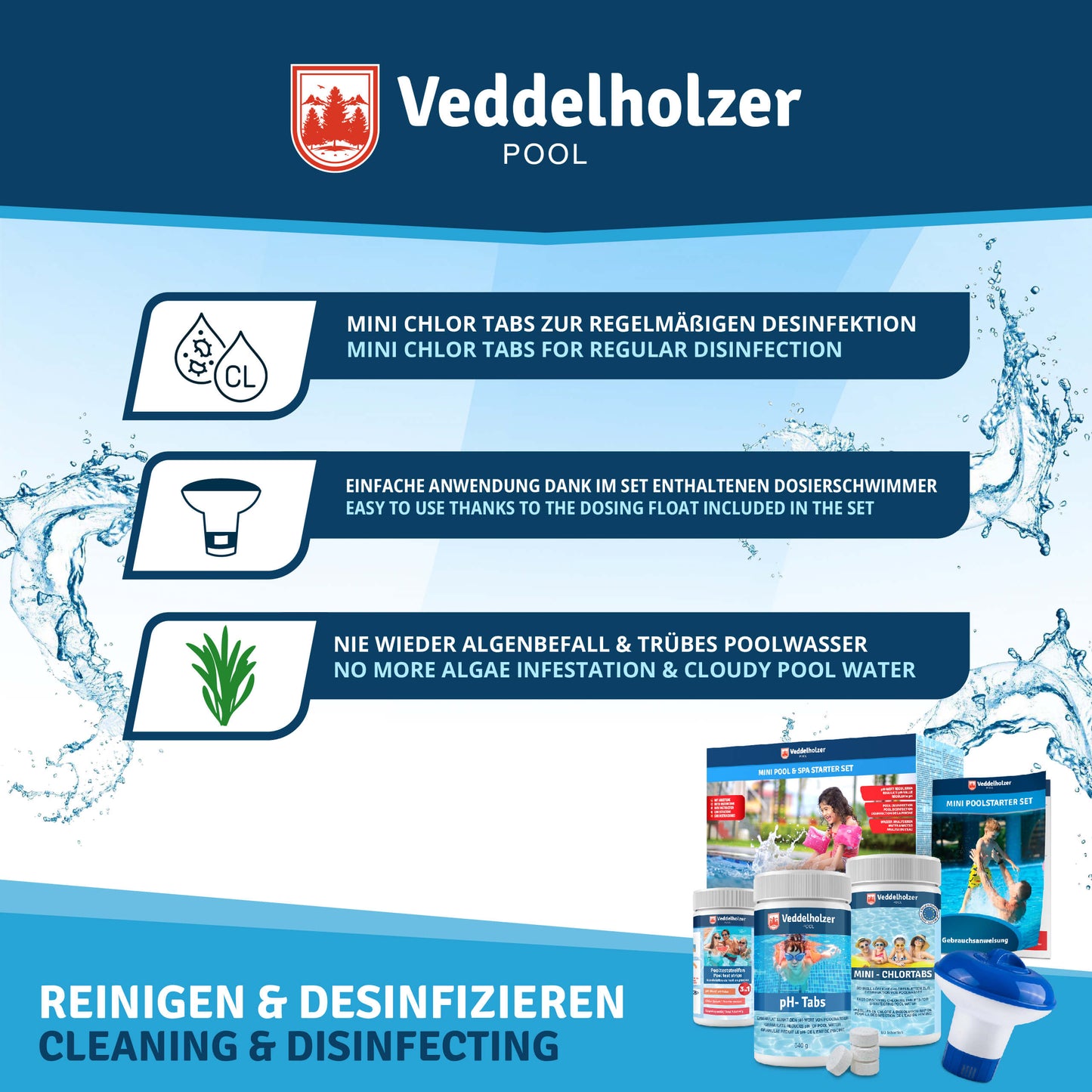 Veddelholzer Mini Pool Reinigungsset 4in1 – Pool & Spa Reinigung