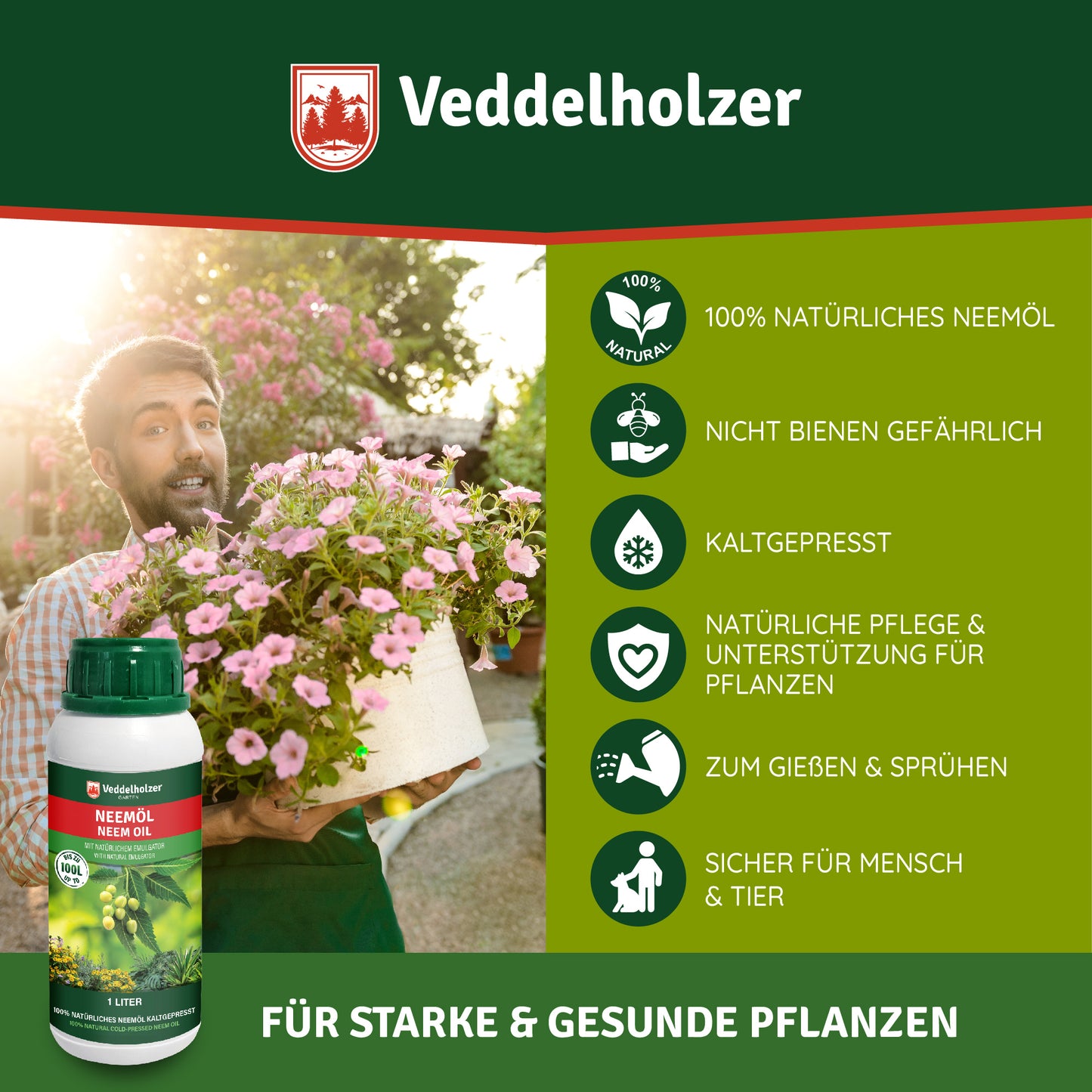 1000 ml premium cold-pressed 100% natural neem oil with natural emulsifier + 500 ml spray bottle & 2 measuring cups