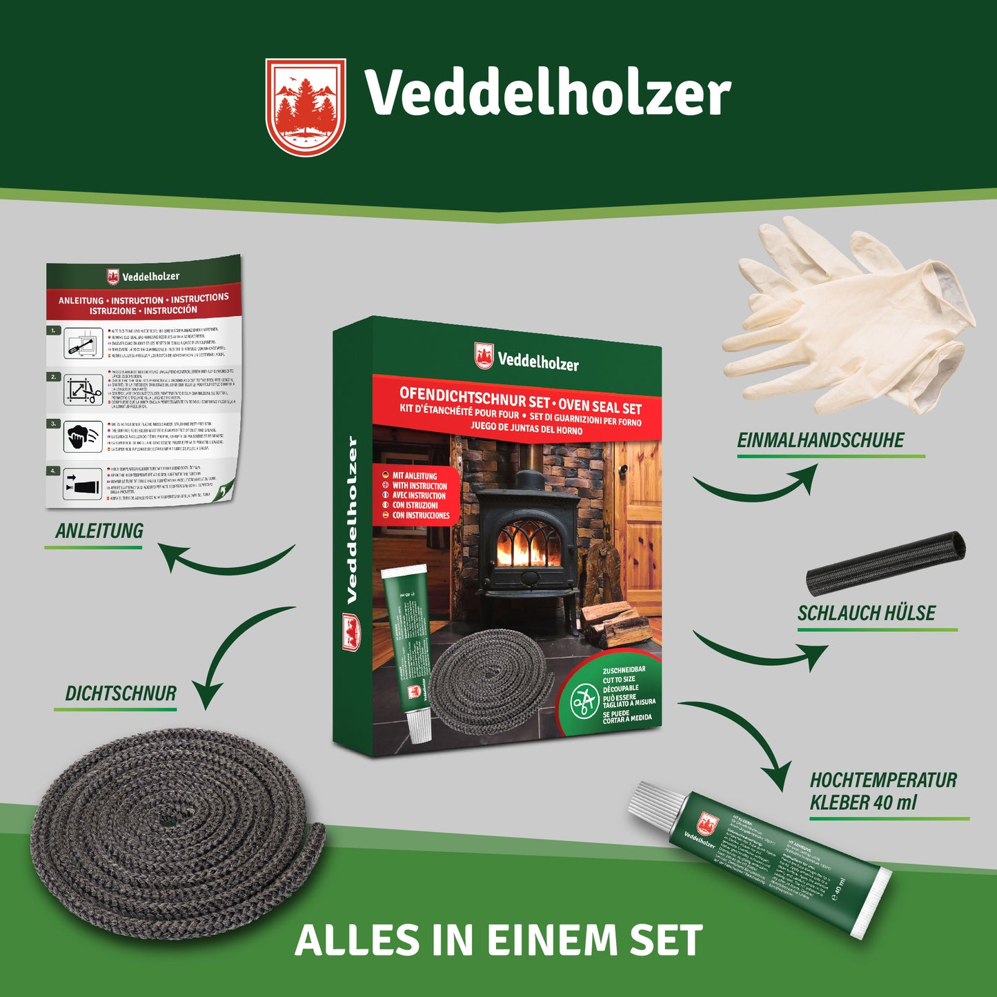 Veddelholzer Ofendichtschnur – Hitzebeständig für Kamin & Ofen (Größenwahl)