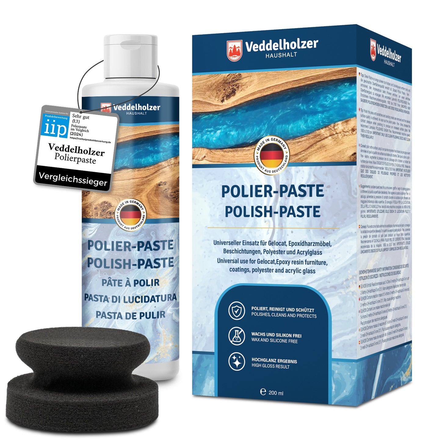 Veddelholzer Profi Polierpaste 200ml – inkl. Polierschwamm