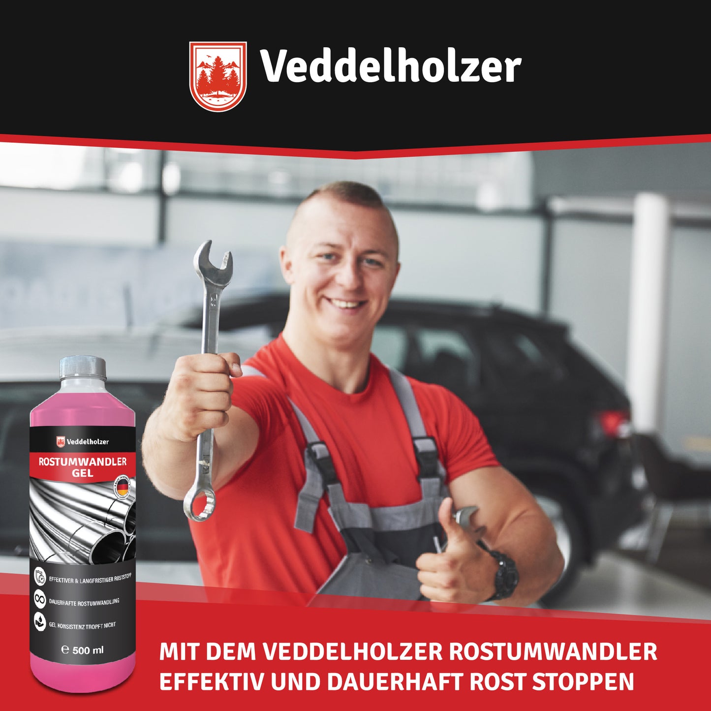Veddelholzer Rostumwandler Gel 500ml Set – inkl. Pinsel & Schleifvlies