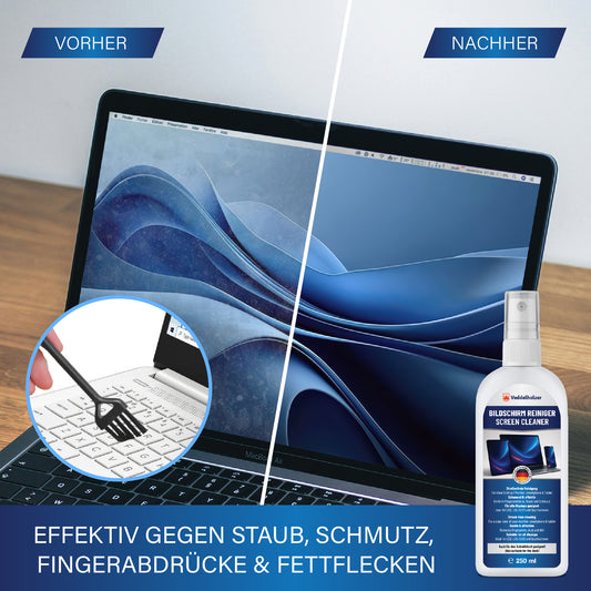 250 ml Bildschirmreiniger Set Displayreiniger mit Mikrofasertuch & Tastaturpinsel