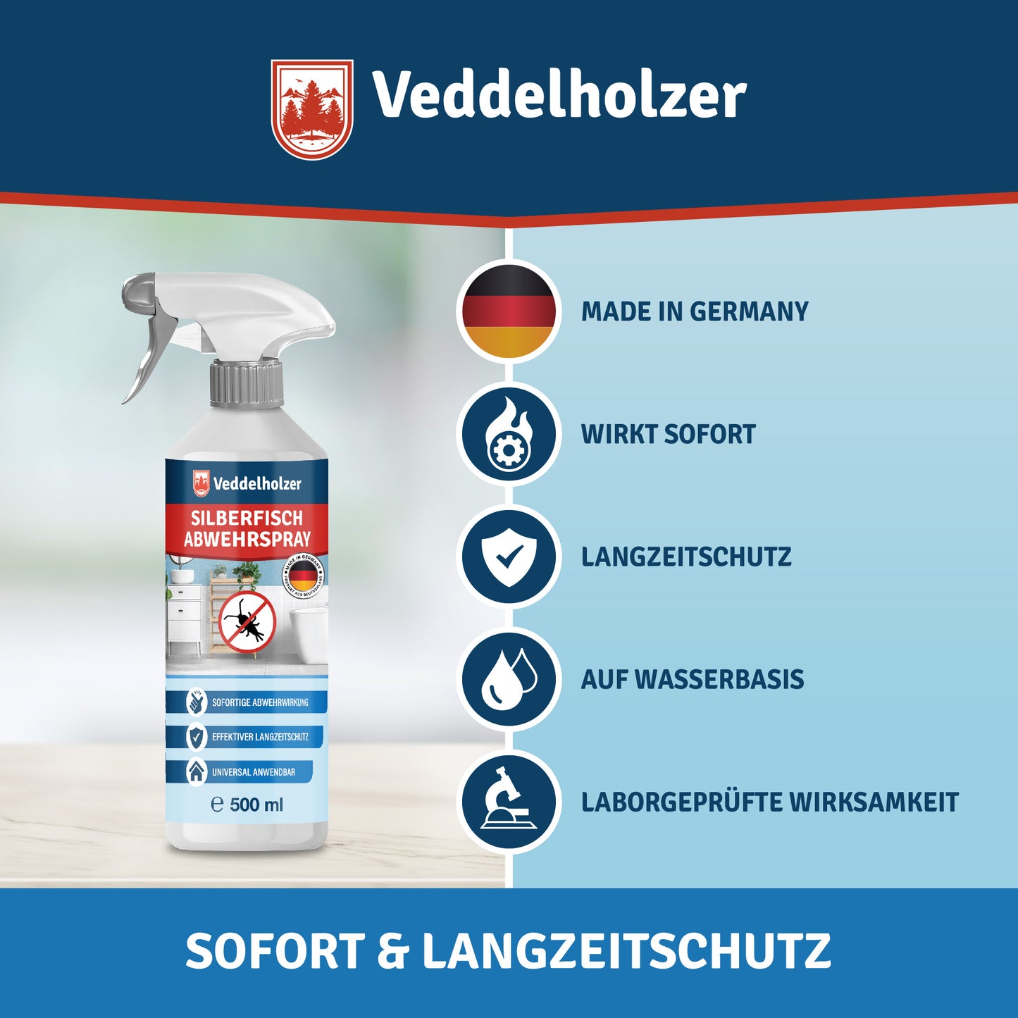 Veddelholzer Papierfisch & Silberfisch Abwehrspray 500ml – Laborgeprüft