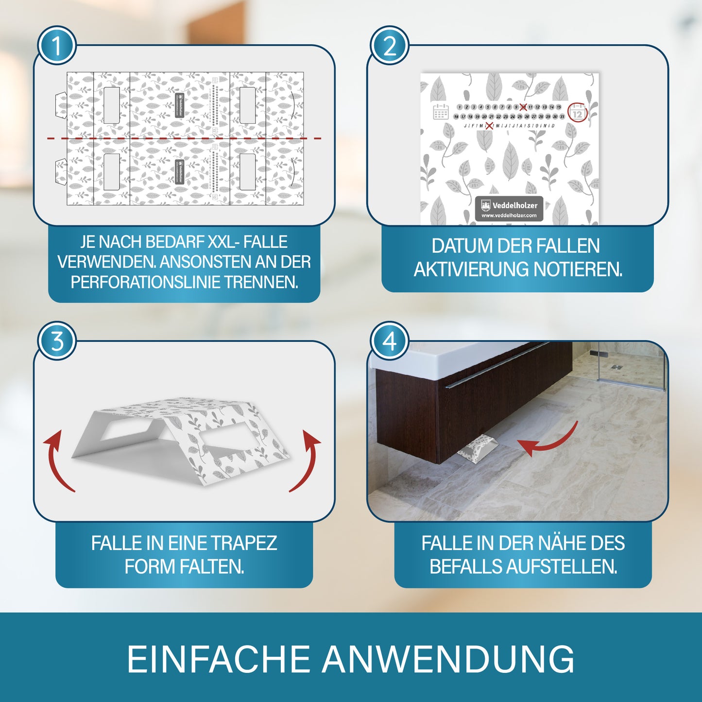 Veddelholzer Silberfischfalle XXL teilbar – 12 Stück mit Köder Lockstoff