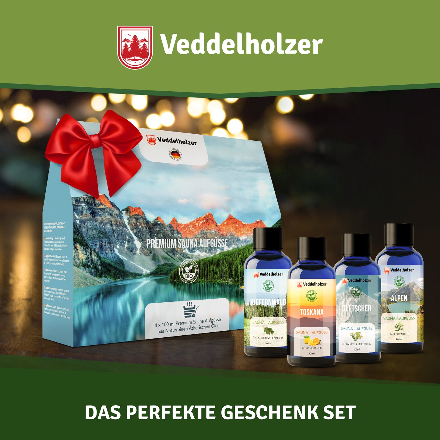 Veddelholzer Saunaaufguss Set – 4 x 100ml Duftkonzentrat