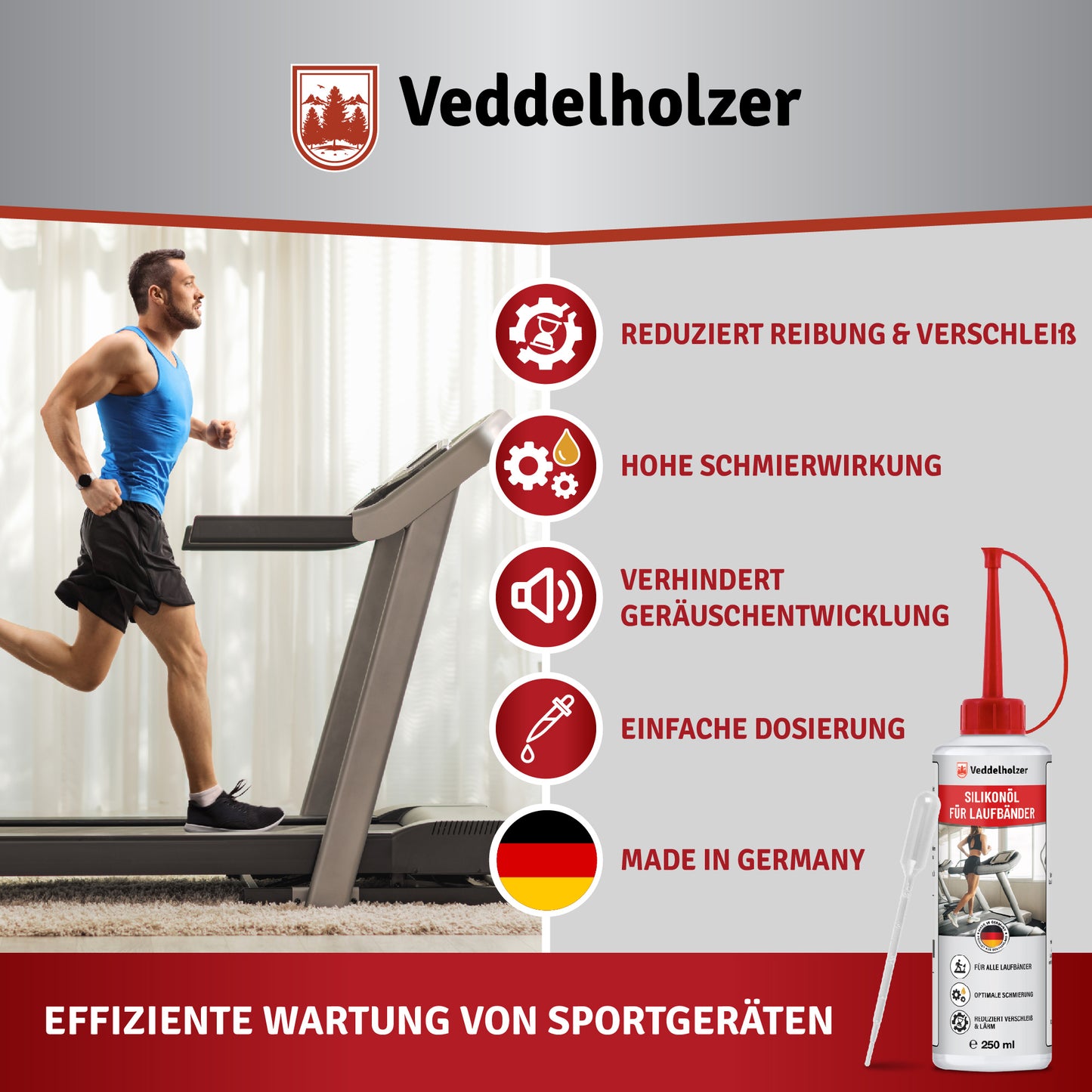 Veddelholzer Silikonöl 250ml – Laufband Schmiermittel mit Pipette & Dosierkappe
