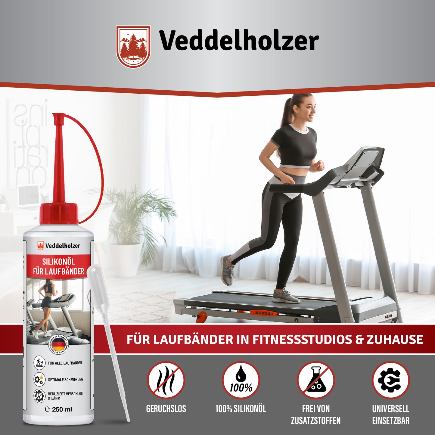 Veddelholzer Silikonöl 250ml – Laufband Schmiermittel mit Pipette & Dosierkappe