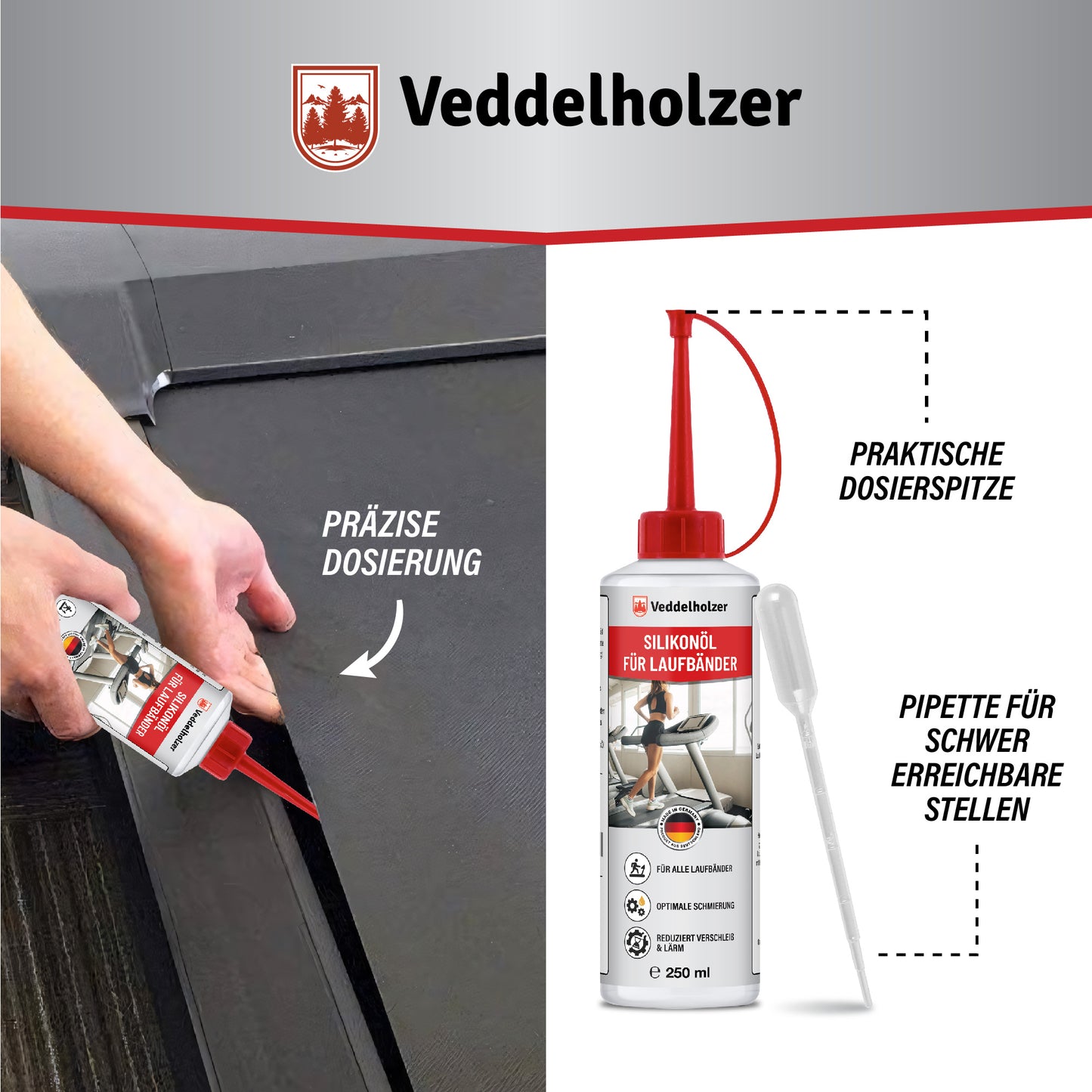 Veddelholzer Silikonöl 250ml – Laufband Schmiermittel mit Pipette & Dosierkappe