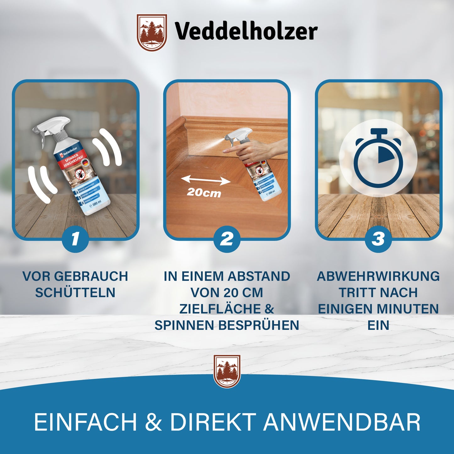 Veddelholzer Spinnen Abwehrspray 500ml – Geraniol Anti-Spinnenspray