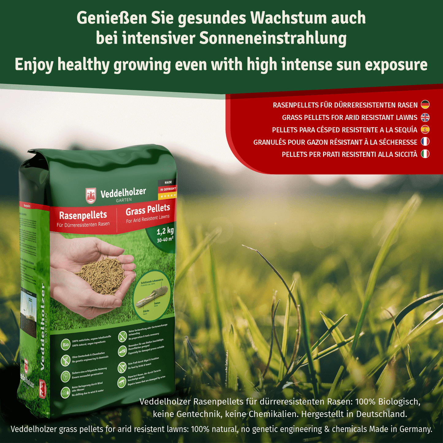 Veddelholzer Rasenpellets Dürreresistenter Rasen – für trockene Böden