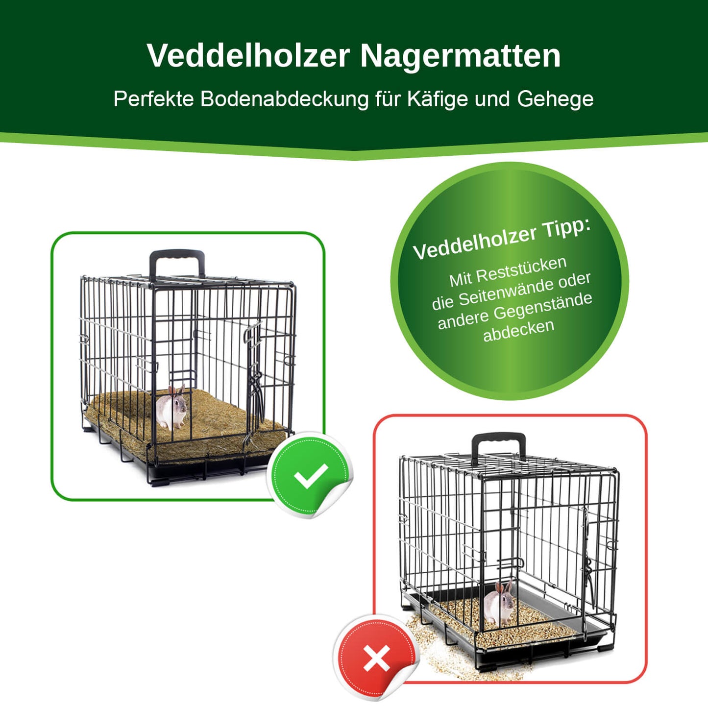 Veddelholzer Hanfmatten für Nagerkäfige – 3er oder 5er Set, saugstark