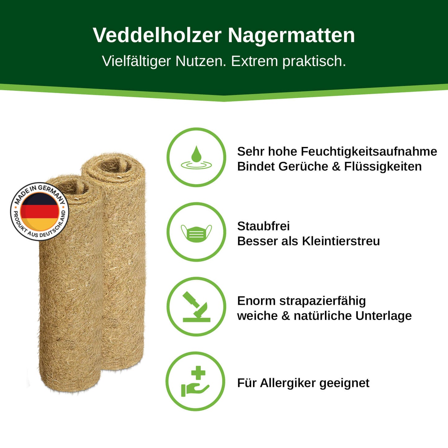 Veddelholzer Hanfmatten für Nagerkäfige – 3er oder 5er Set, saugstark